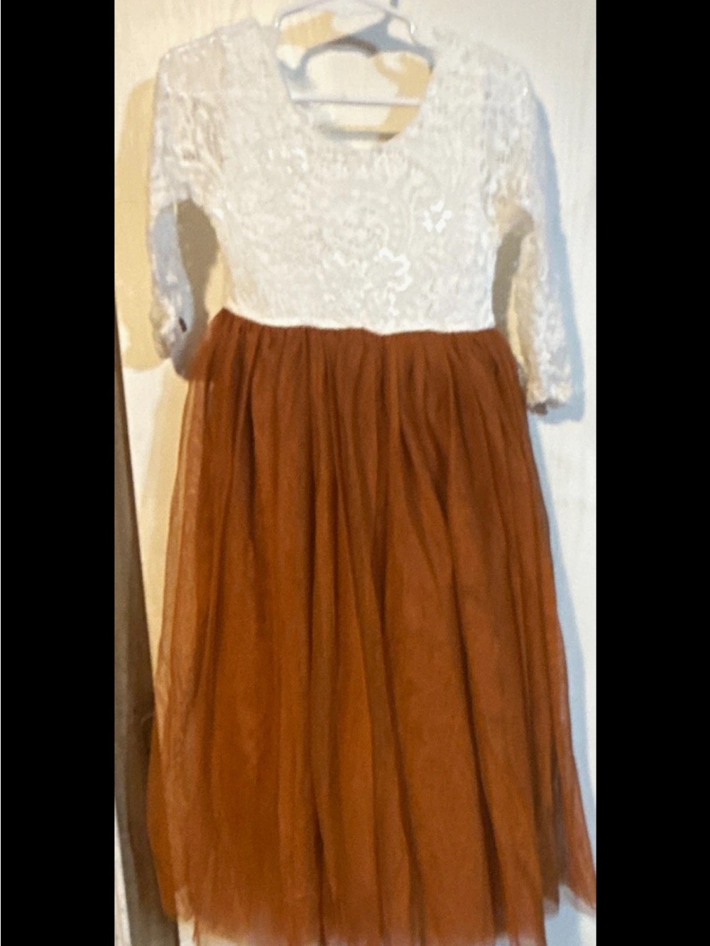 Source Unknown White Lace Bodice with Rust Tulle Skirt Girls Dress